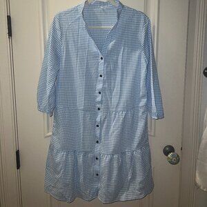 Tiered Gingham Shirt Dress, Small